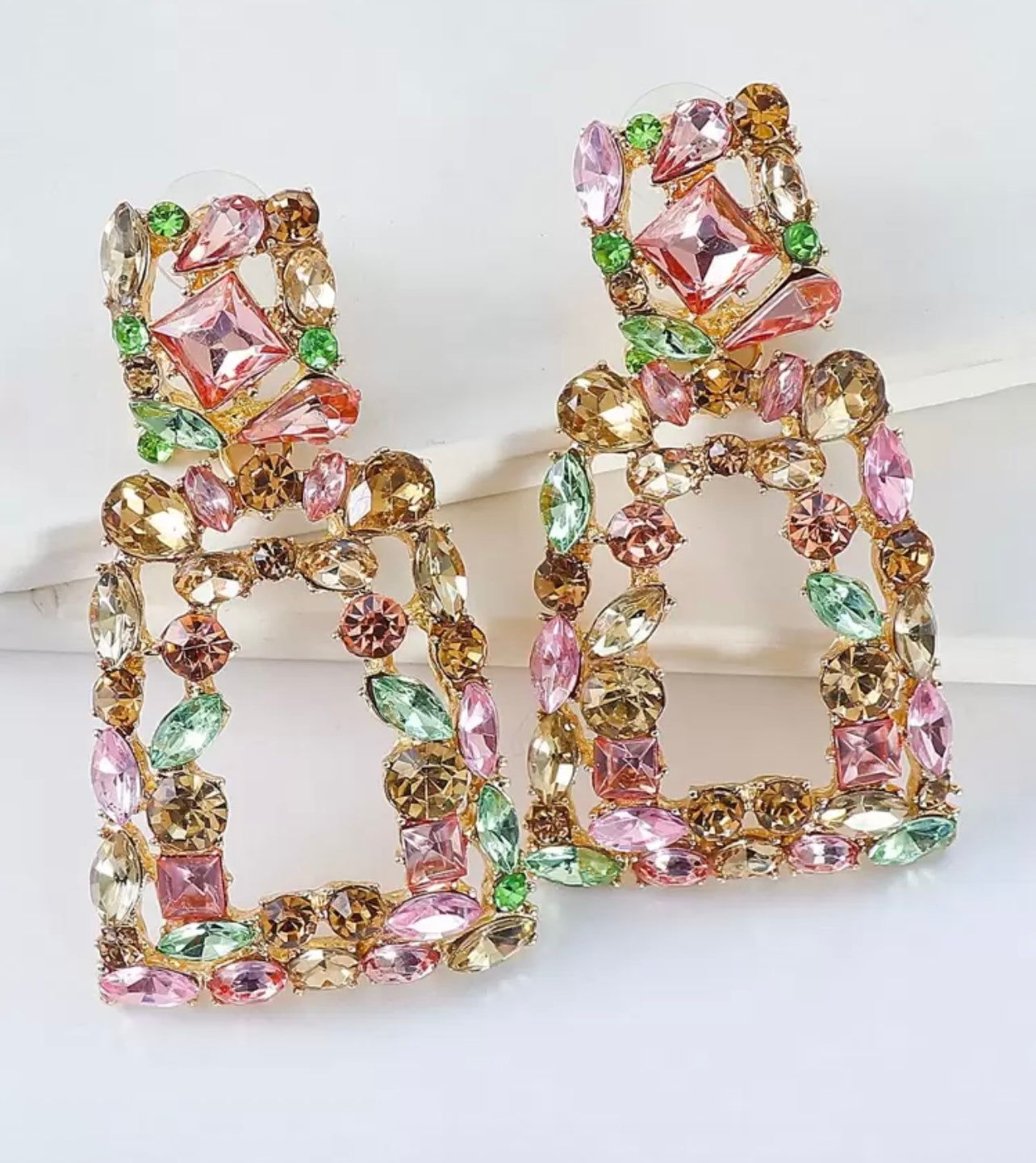 juran Rhinestone Geo Design Earrings