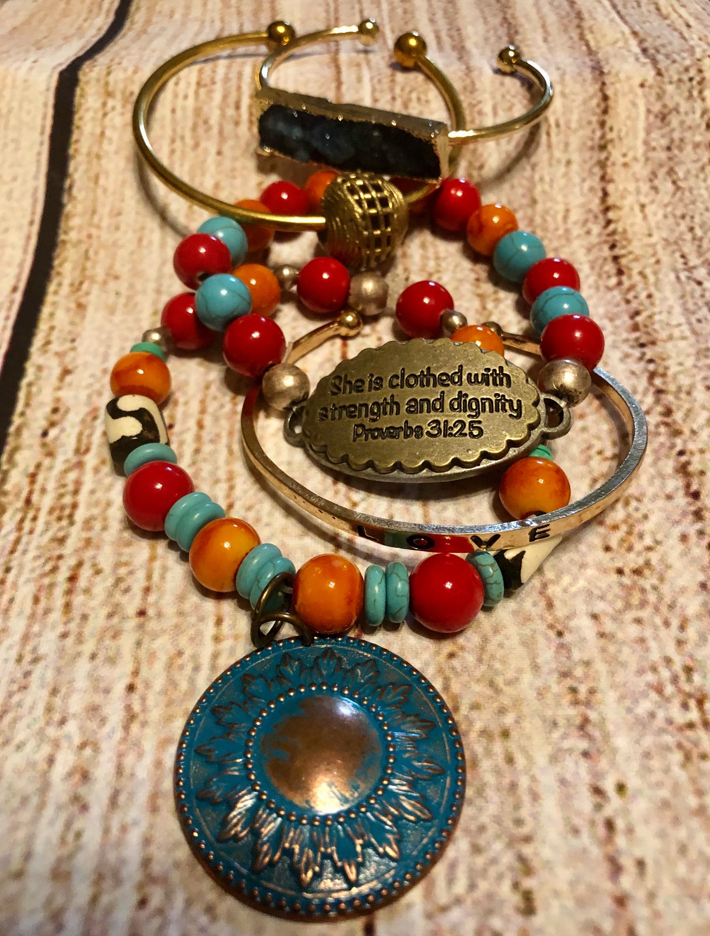 Feminine Stone with Brass Color Stack