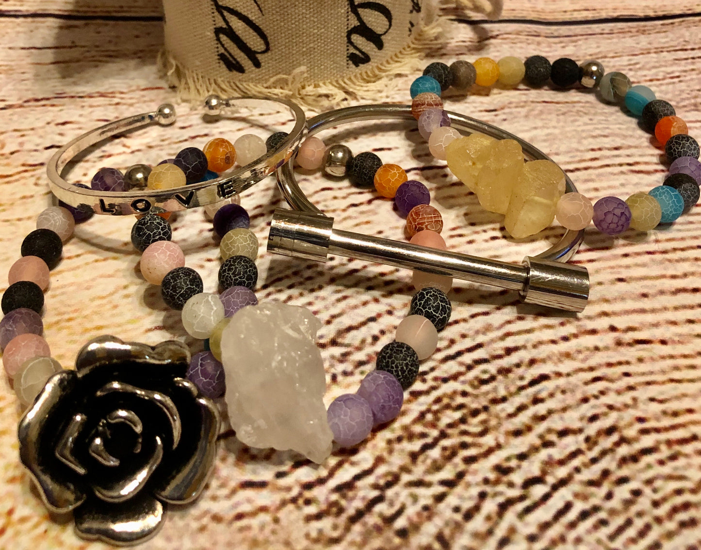 Stone Lock Rose Charm Stack