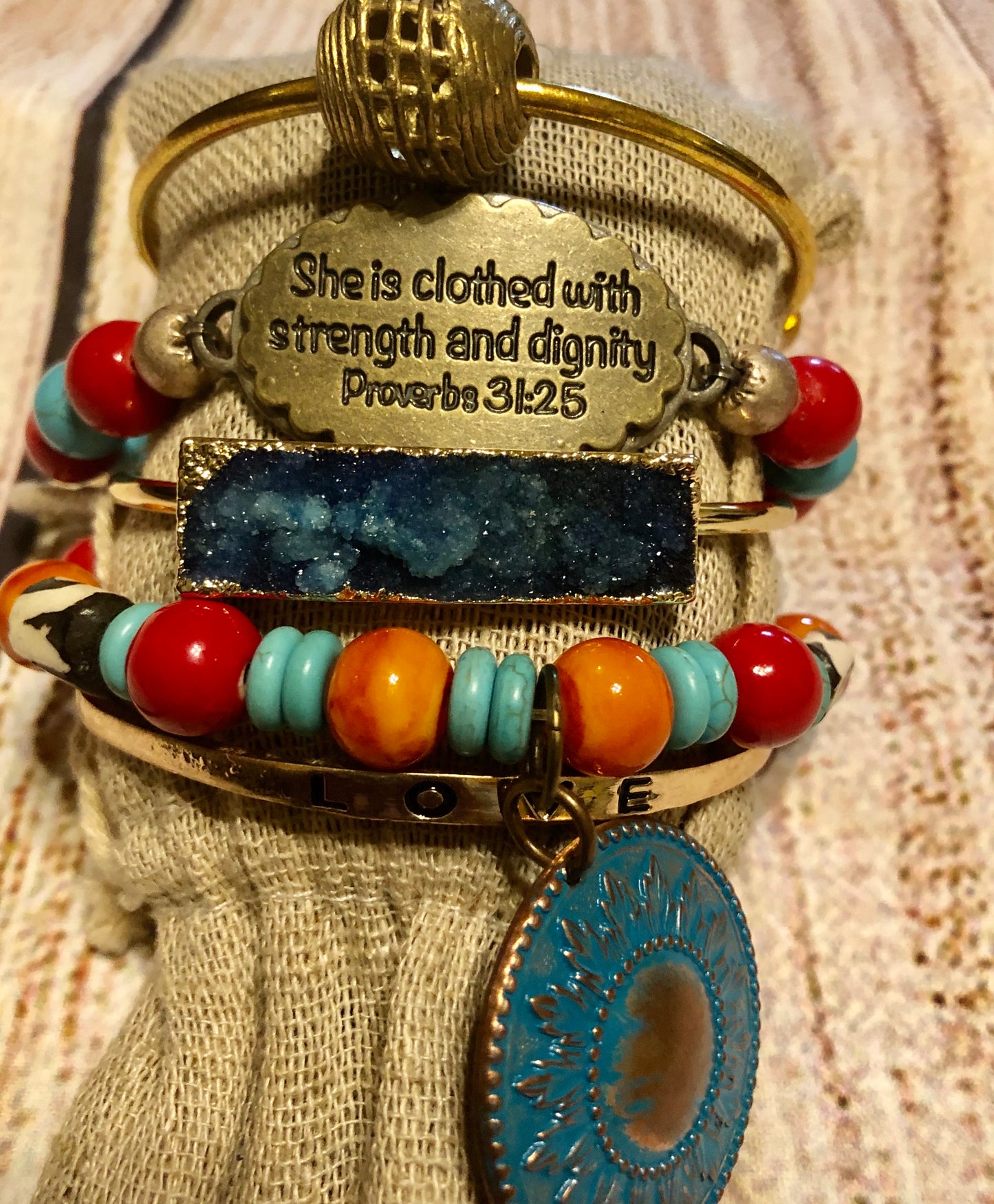 Feminine Stone with Brass Color Stack