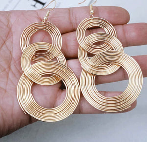 Vintage Blue Triple Gold Wire Earrings