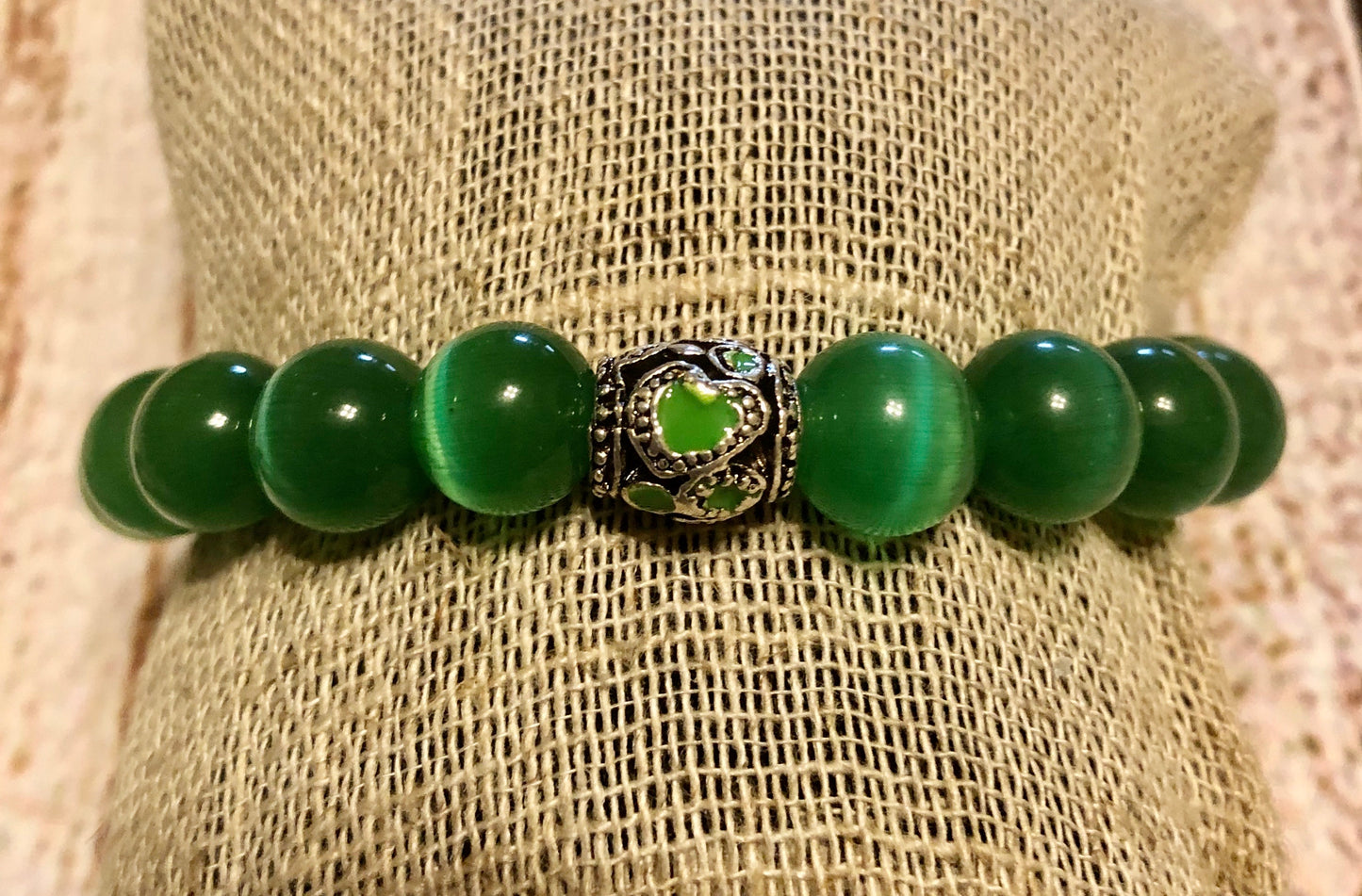 Green Heart Awareness Beaded Bracelet VIIII