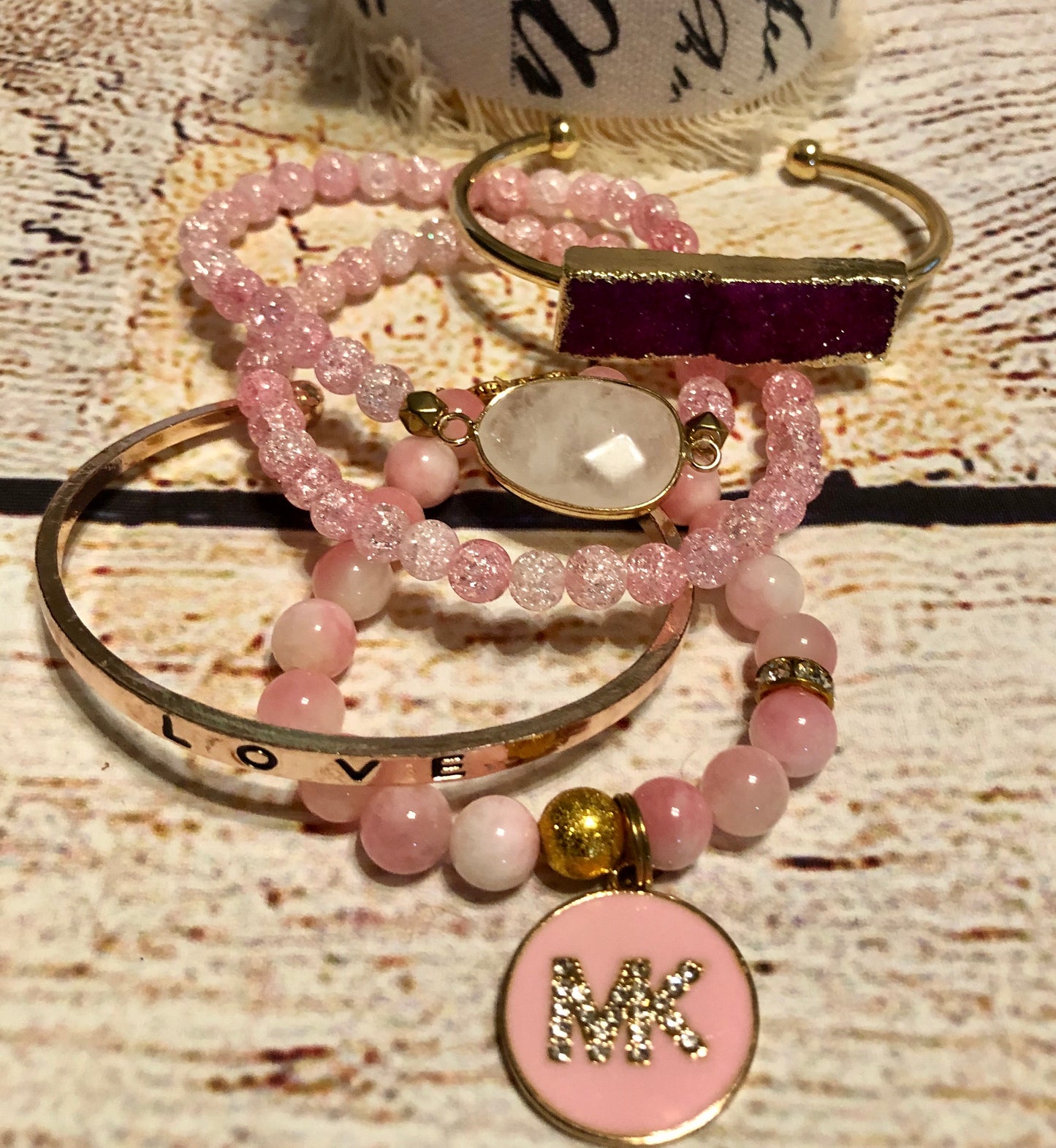 Designer Jewelry Stack Pink Druzy