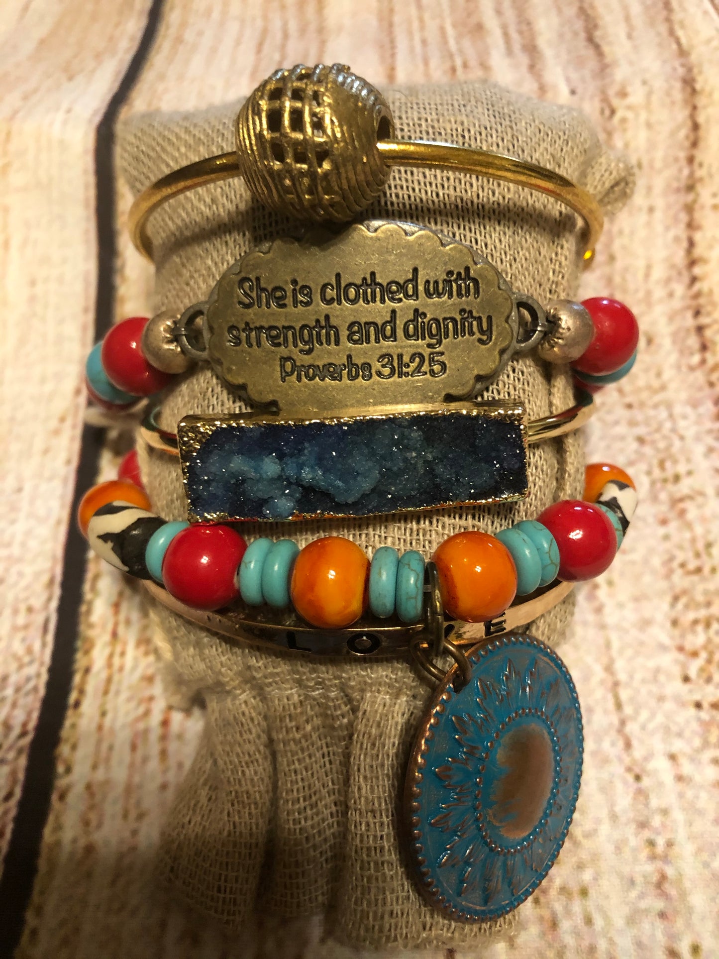 Feminine Stone with Brass Color Stack