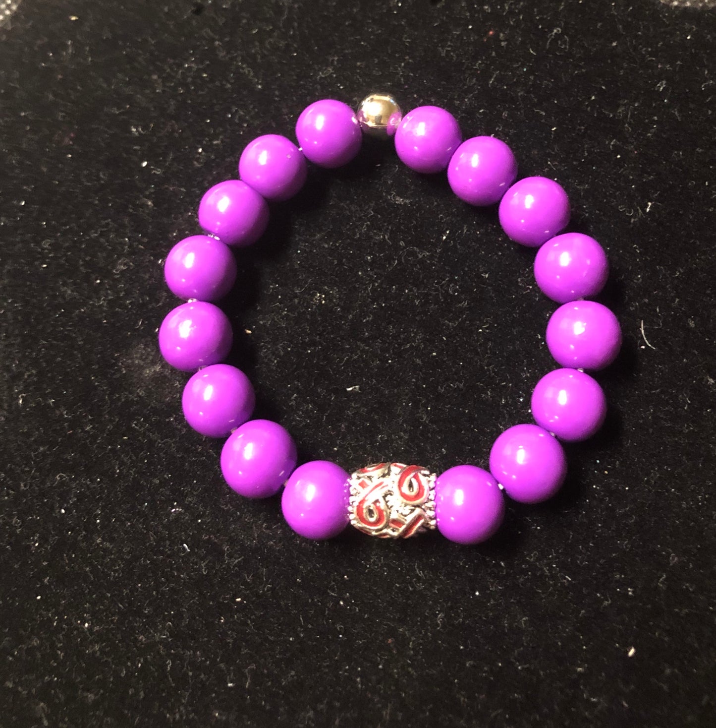 Purple Beaded Charm Awareness Bracelet