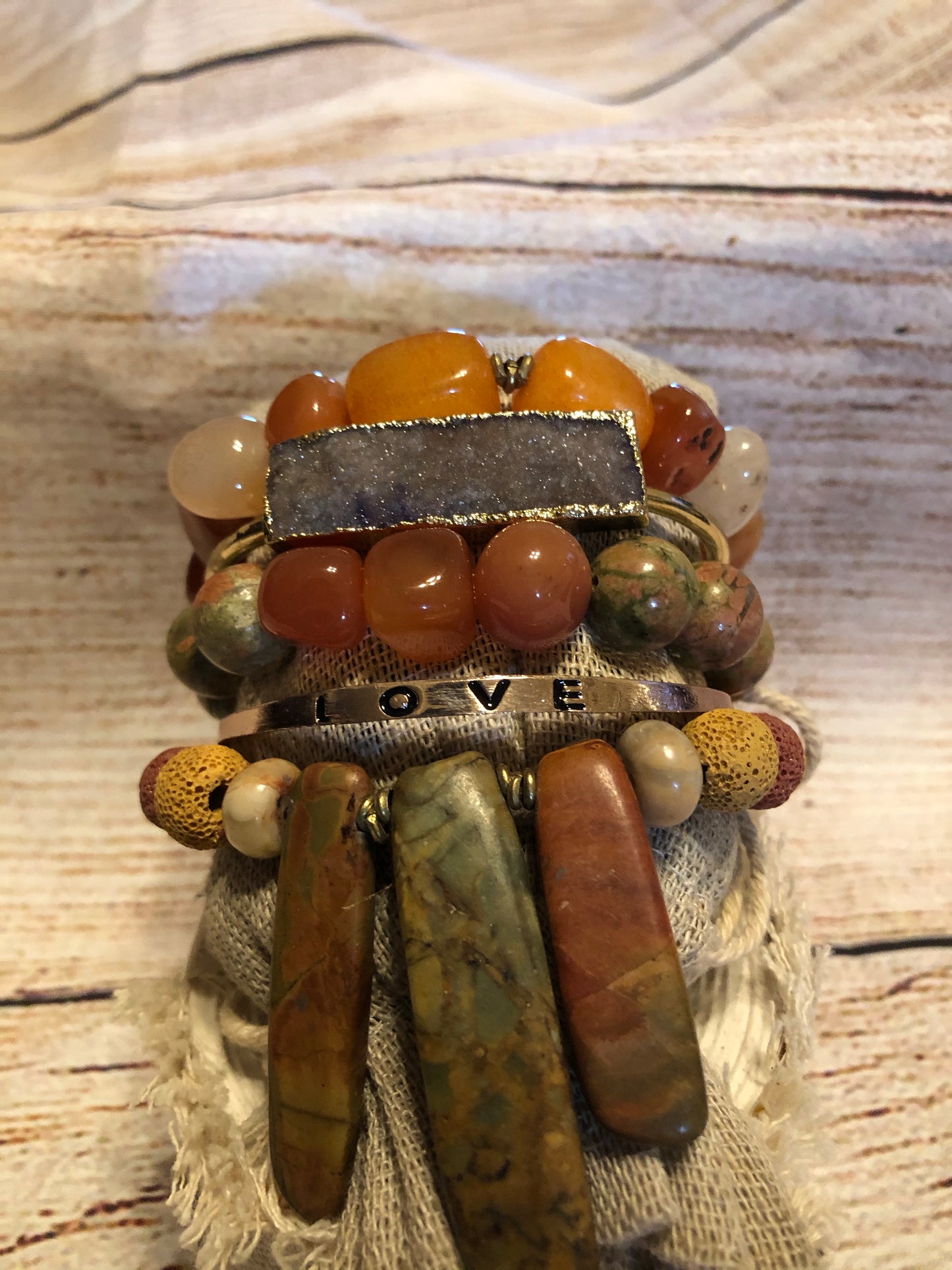 Brass and Stones with Gold Leaf Bangle