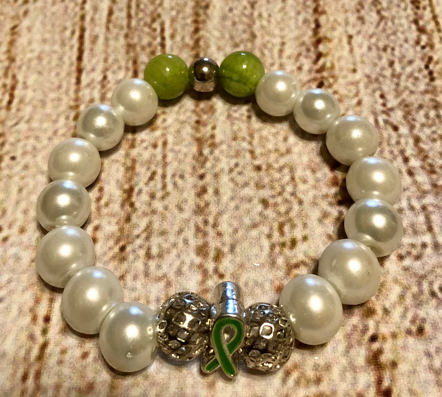 Green Ribbon Satin Beaded Bracelet