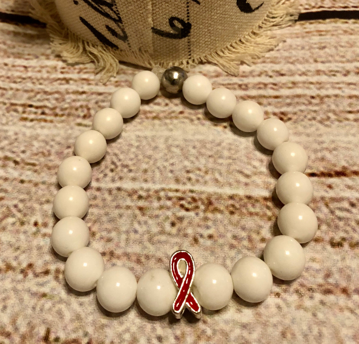 Red and White Awareness bracelet Heart
