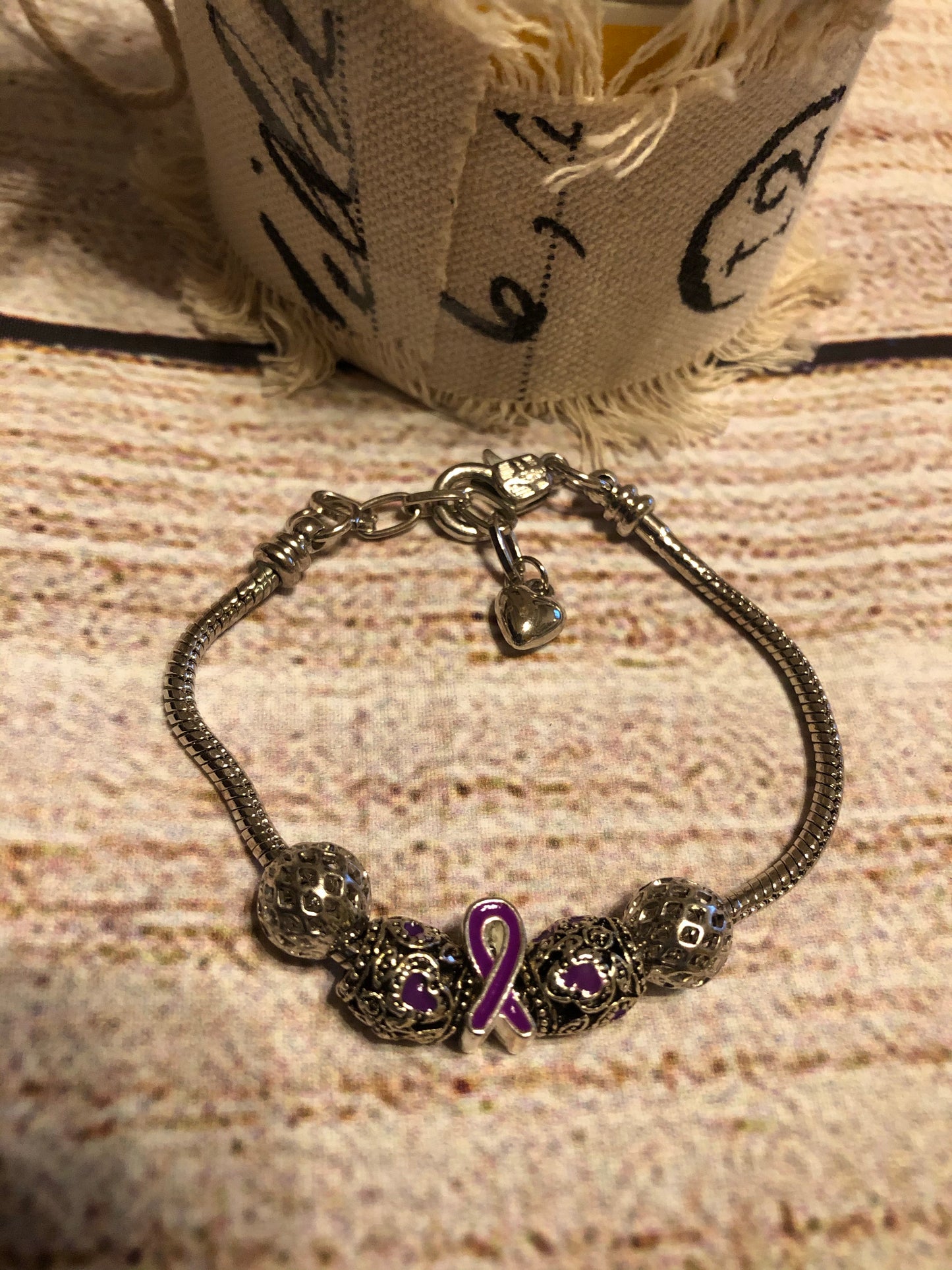 Purple Awareness Snake Link/Heart Charm single