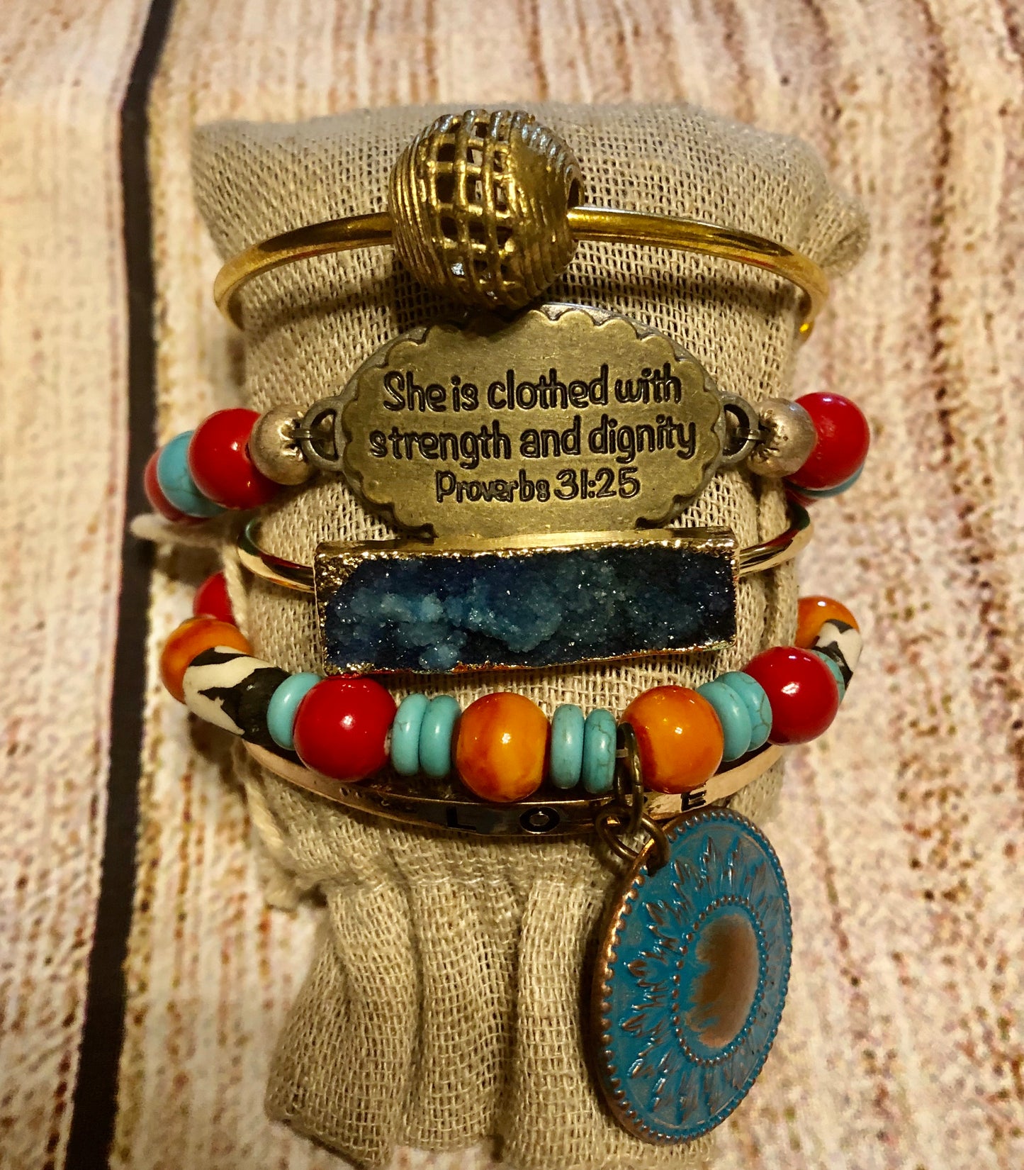Feminine Stone with Brass Color Stack