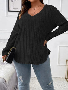 Plus Size V-Neck Long Sleeve T-Shirt