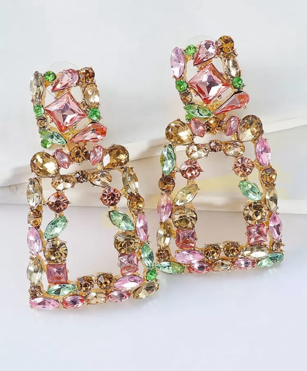juran Rhinestone Geo Design Earrings
