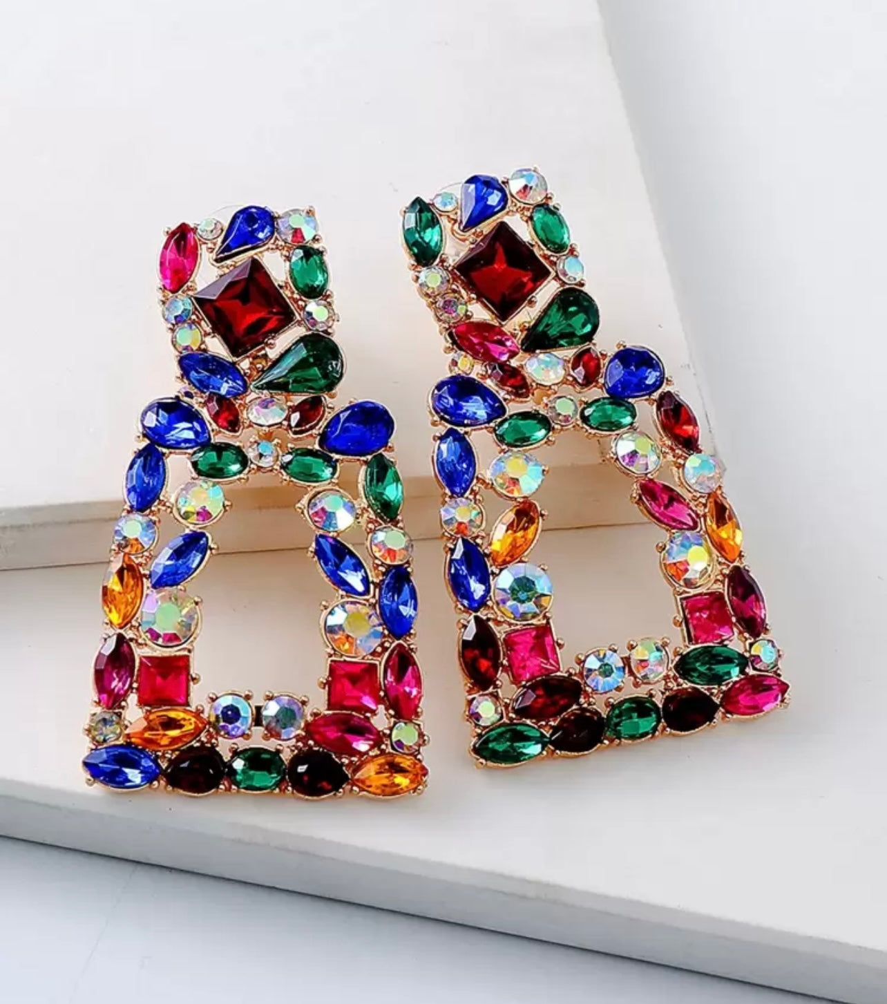 juran Rhinestone Geo Design Earrings