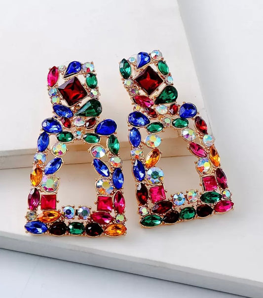 juran Rhinestone Geo Design Earrings
