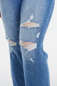 BAYEAS Full Size Mid Waist Distressed Ripped Straight Jeans