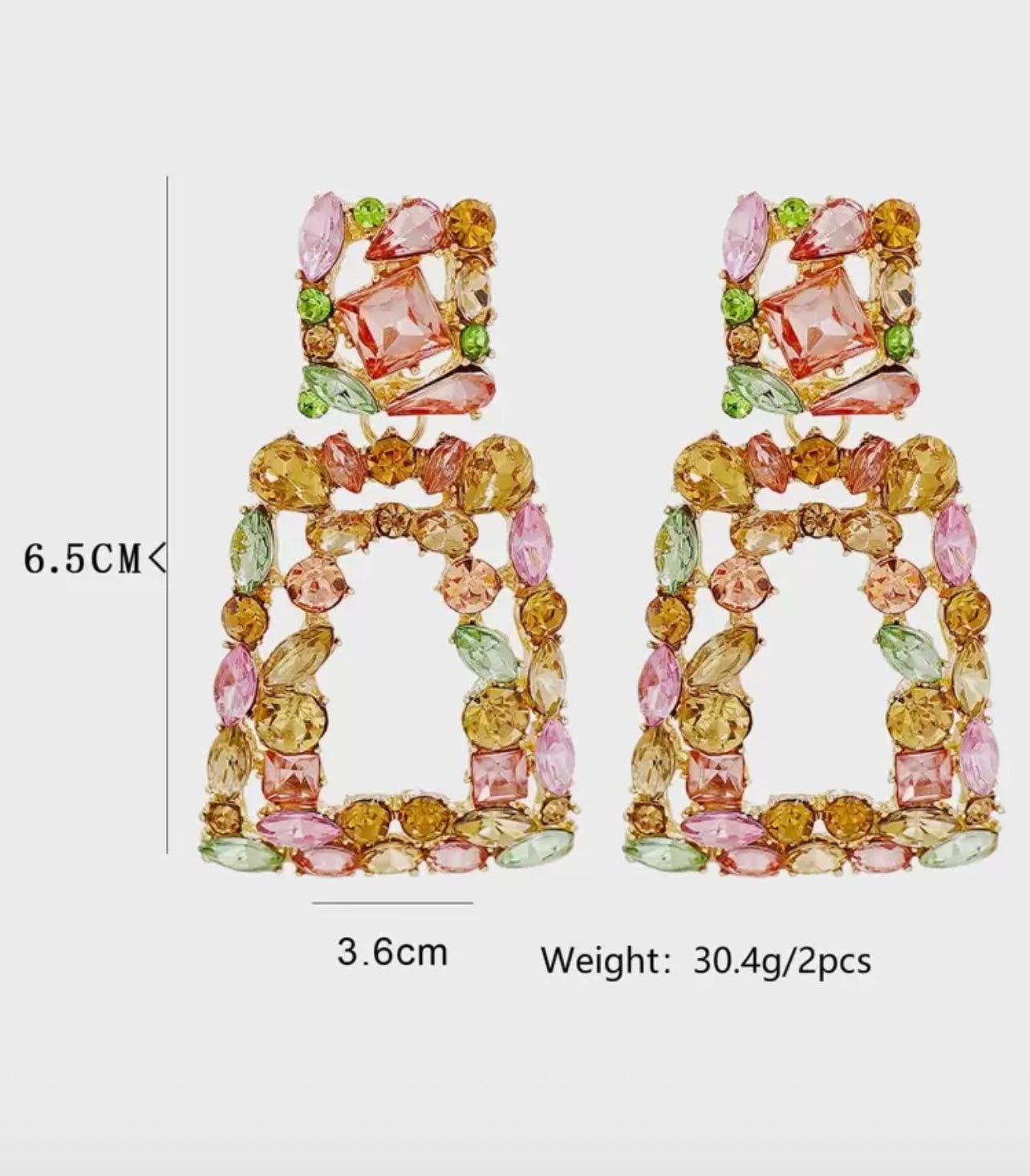juran Rhinestone Geo Design Earrings
