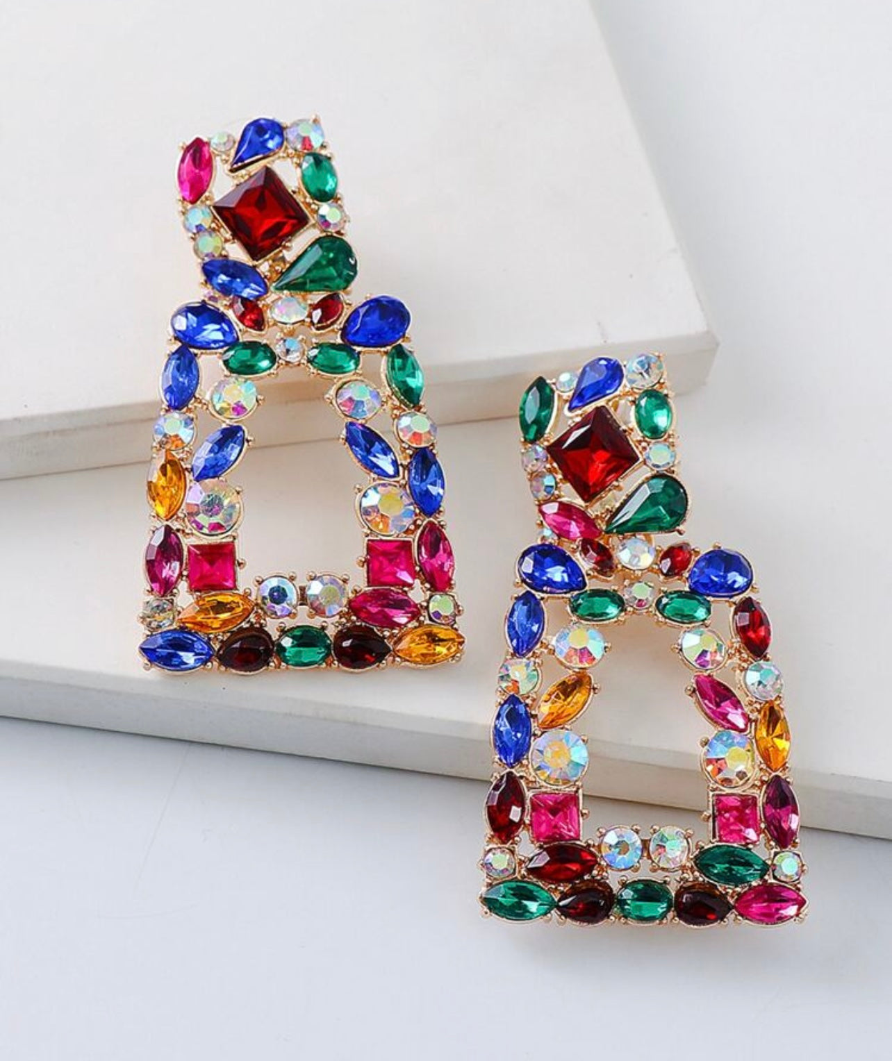 juran Rhinestone Geo Design Earrings