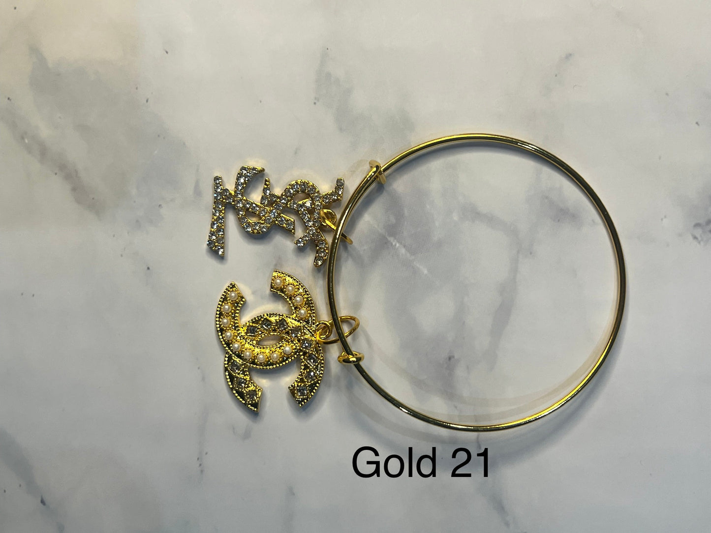 Gold Designer Inspired Bracelet-Write selection in the name box please.