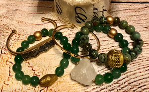 Gemstone with African Brass Stack with Love Bangle