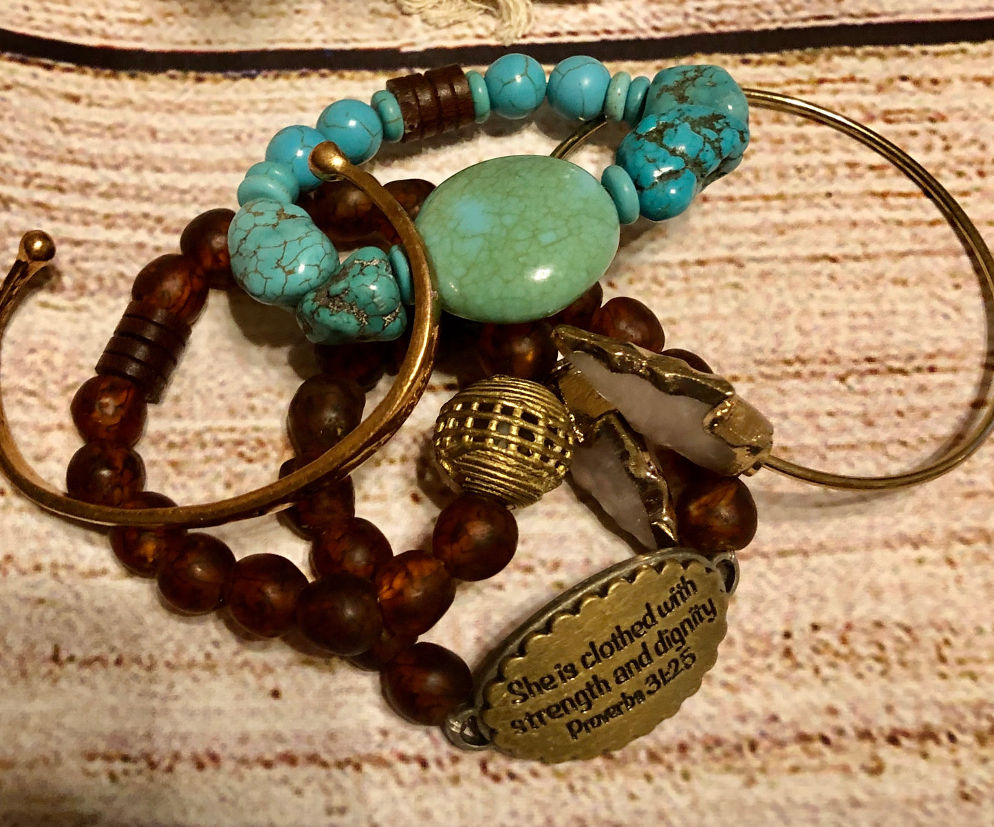 Blue Turquoise with Brass Druzy