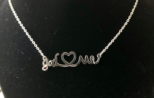 God Loves Me Silver Stainless Steel Inspirational Necklace