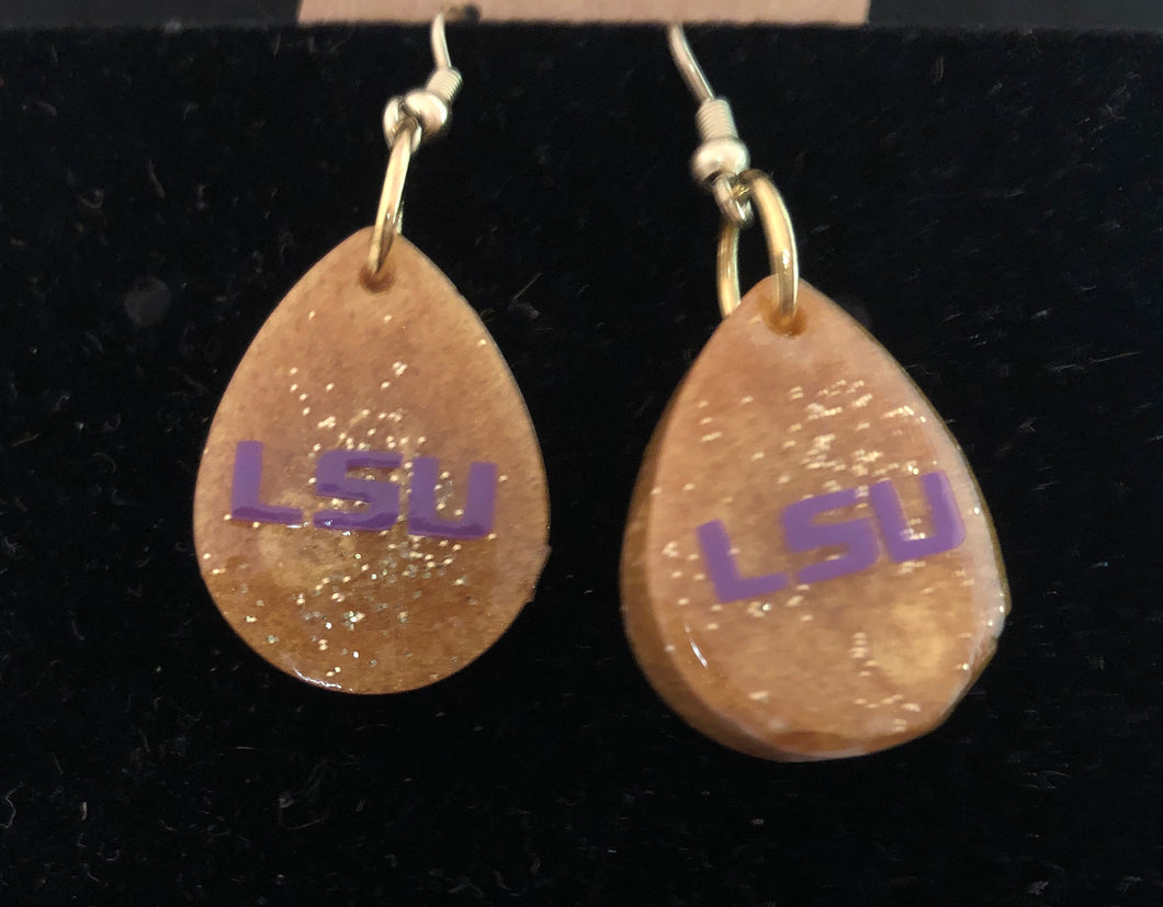 Gold and Purple Dangling earrings