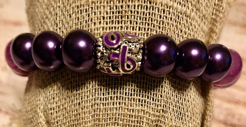 Purple Amethyst/Satin/Frosted Beads Awareness Charm Bracelet VIII