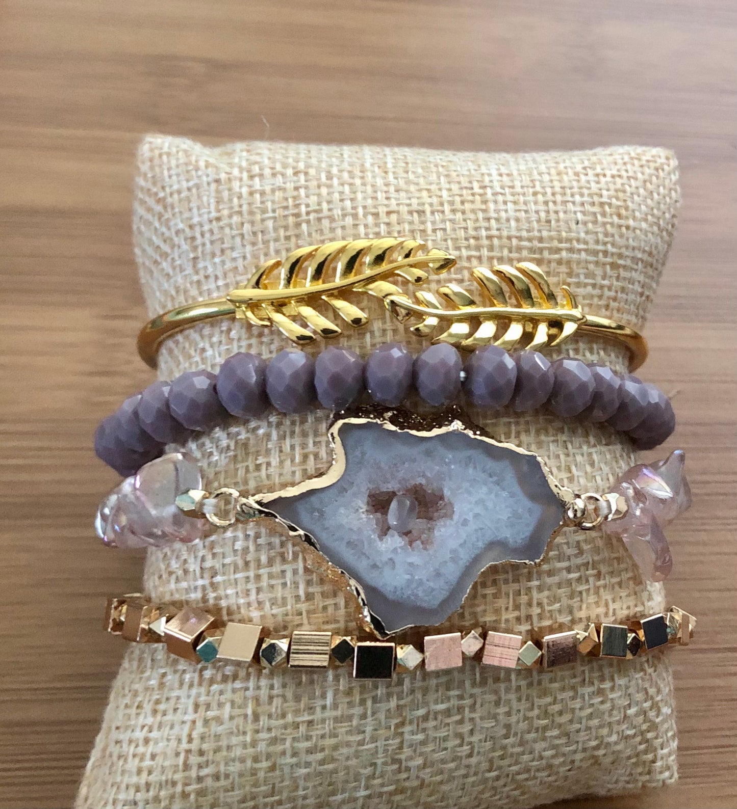 Bohemian Aromatherapy Natural Gemstone Stack Purple Agate