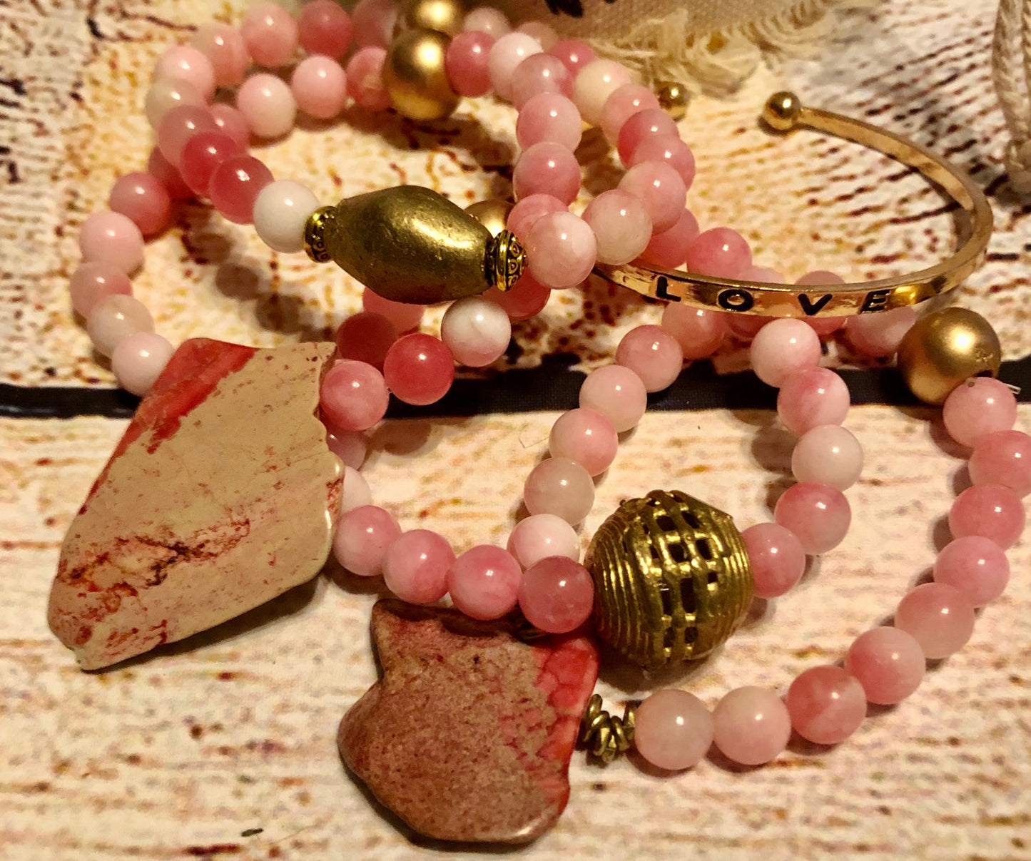 Pink Stone & Brass Stack