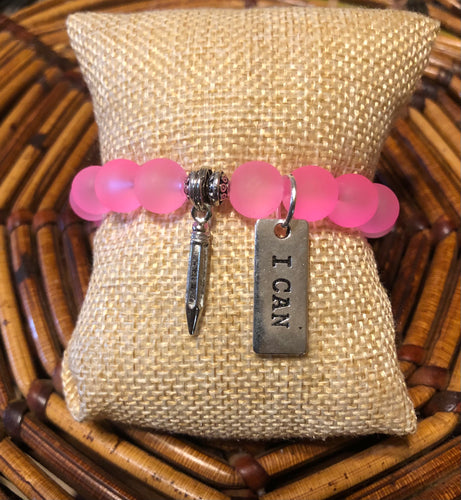 Teacher Frosted Pink Pencil Charmed Bracelet