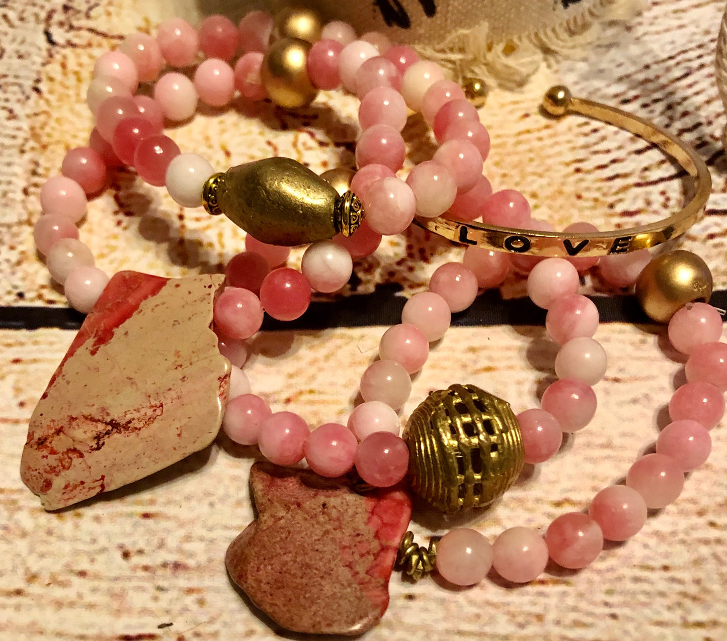 Pink Stone & Brass Stack