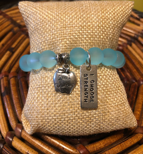 Teacher Frosted Light Blue Apple Charmed Bracelet