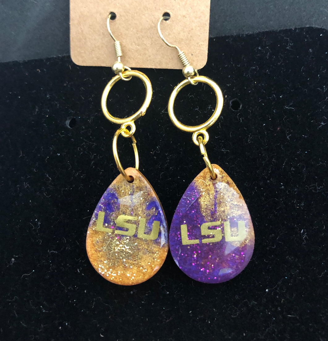 Purple & Gold Tear Drop 2 resin earrings