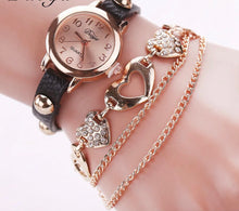 Crystal Round Luxury Watch with Double Heart Gold Bracelet