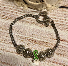 Green Awareness Rope Bracelet with Silver Ornaments