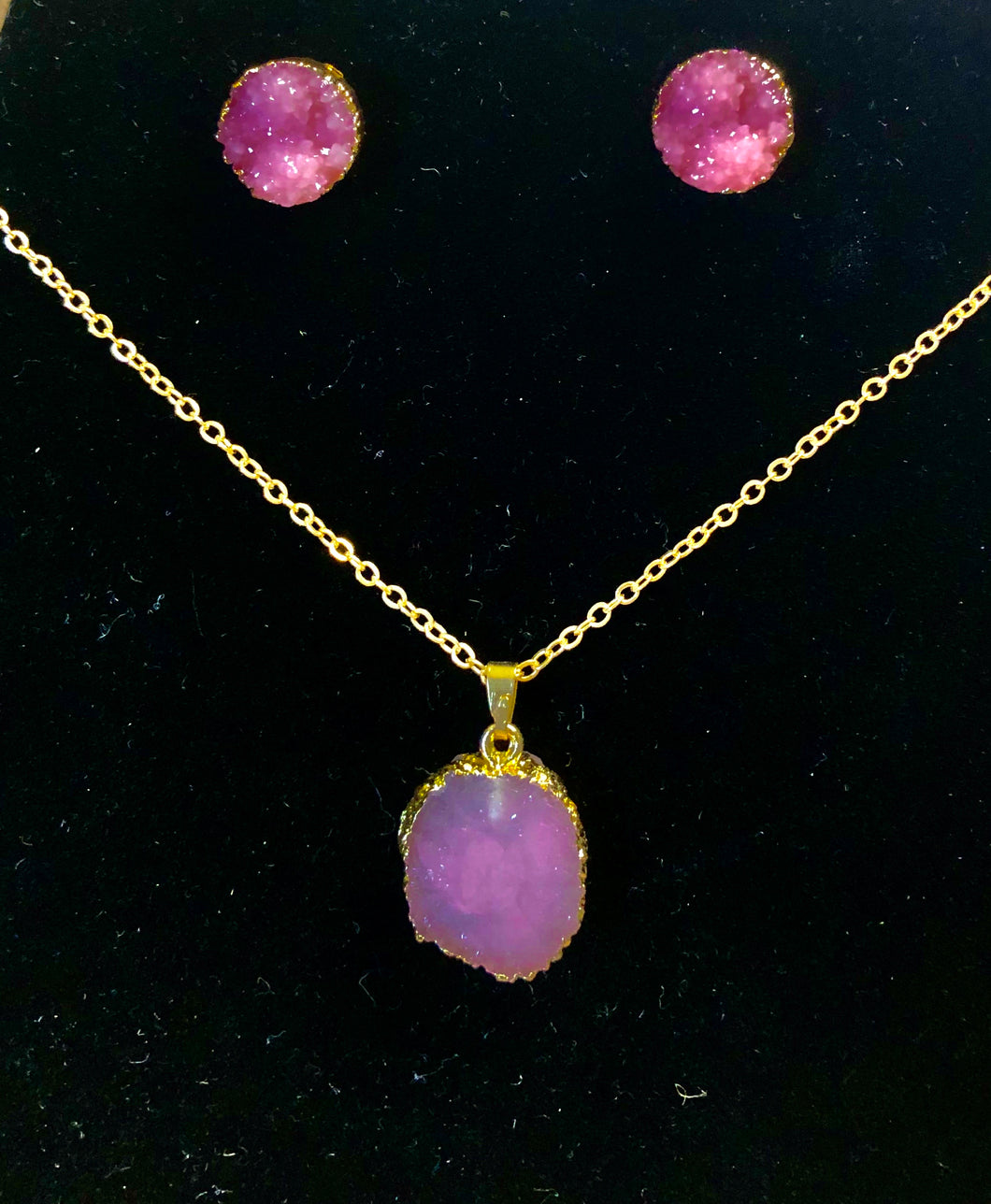 Druzy Stone Pink iridescent Set