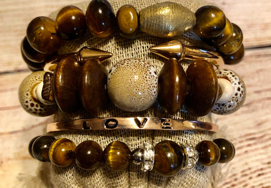 African Brass w/ Stones and Crisp Slate Bangle