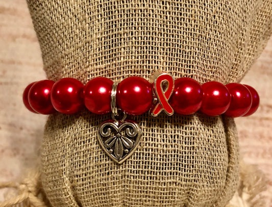 Red Awareness bracelet Dangled Heart