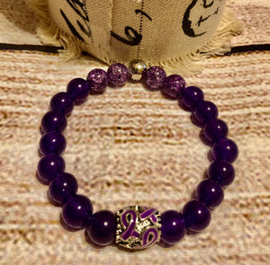 Purple Amethyst with Awareness Beaded Charm single