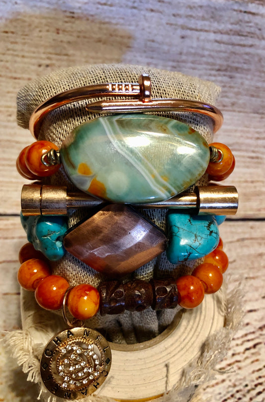 Turquoise Stones Brass and Steal Stack