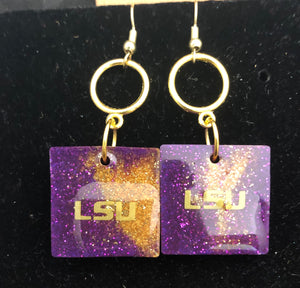 Purple & Gold Square Resin earrings