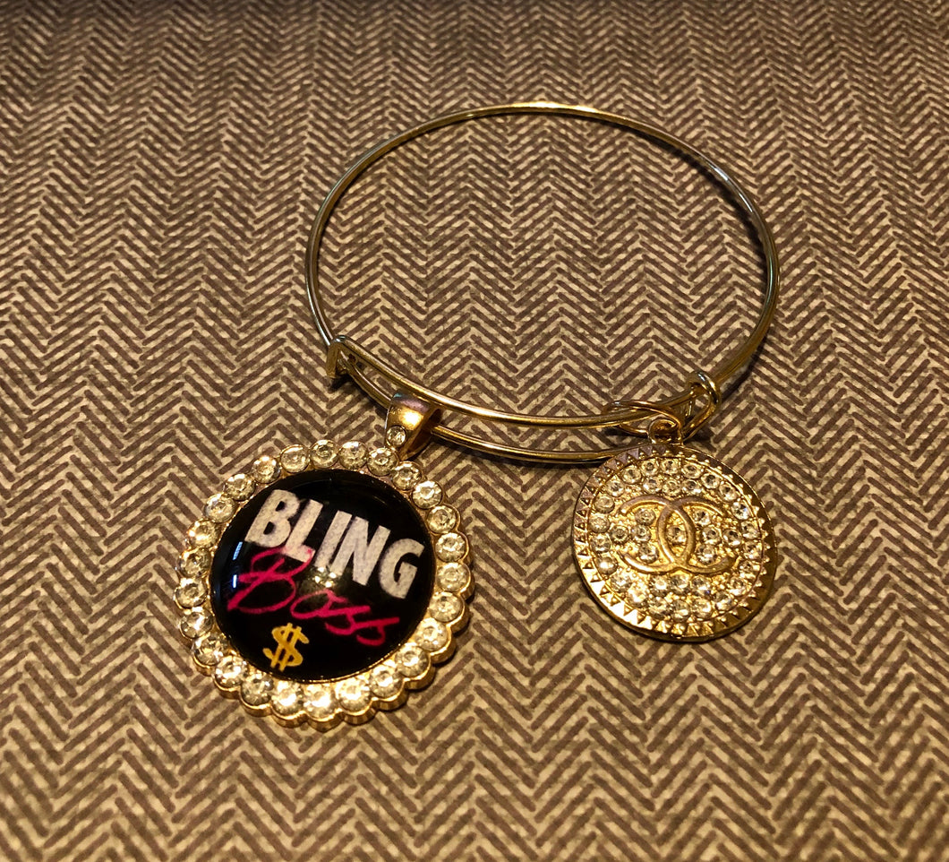 Bling Charm with Gold CC Charm Bangle