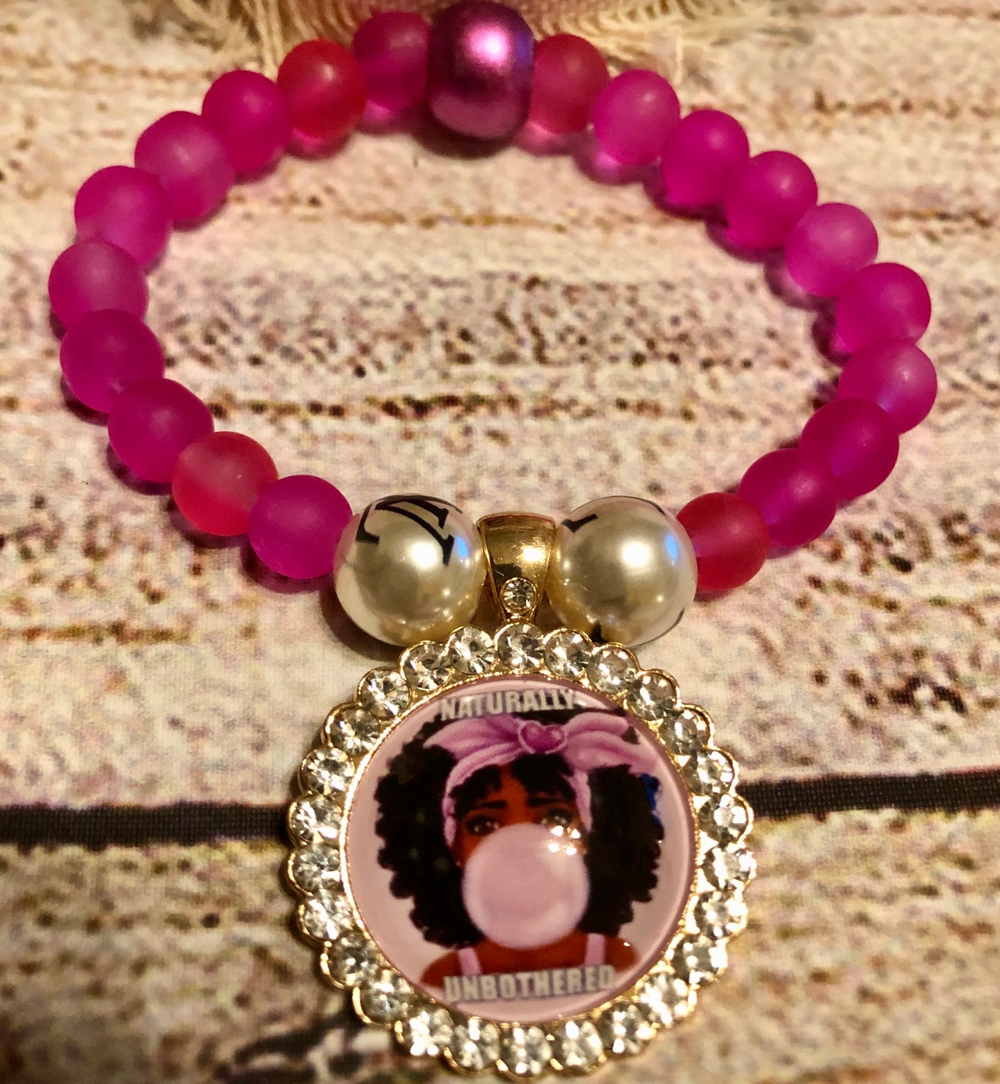 Bubble Girl LV Pink Frosted Beaded Bracelet