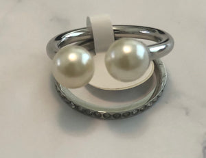 Fashion Two-Pearl Silver Ring