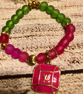 LV Pink & Green Frosted Gold Beaded Bracelet