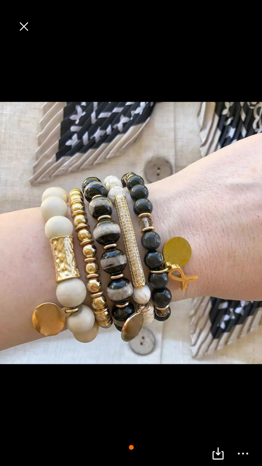 Bohemian Aromatherapy Natural Gemstone Stack Black/Gray Agate