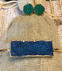 Druzy Stone Bluish Greenish iridescent Set