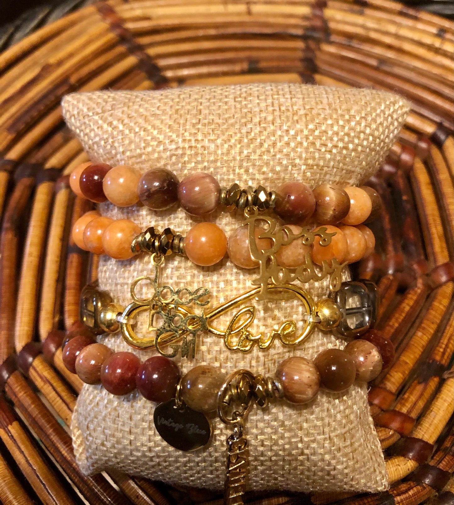 Orange Calcite and Gold Stack