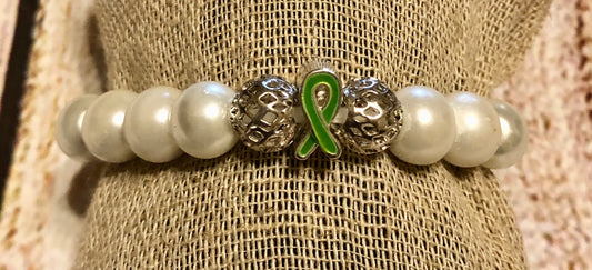 Green Ribbon Satin Beaded Bracelet