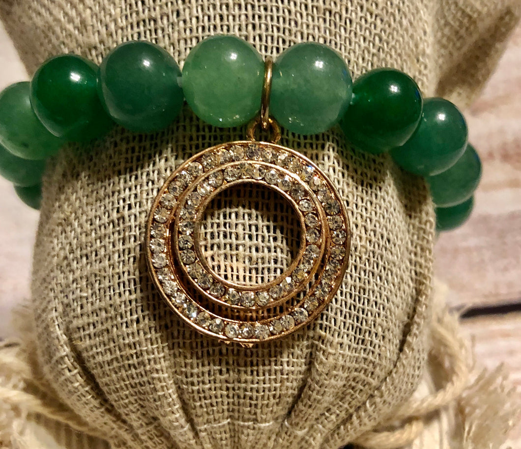 Green Malachite Gold Circle Beaded Bracelet